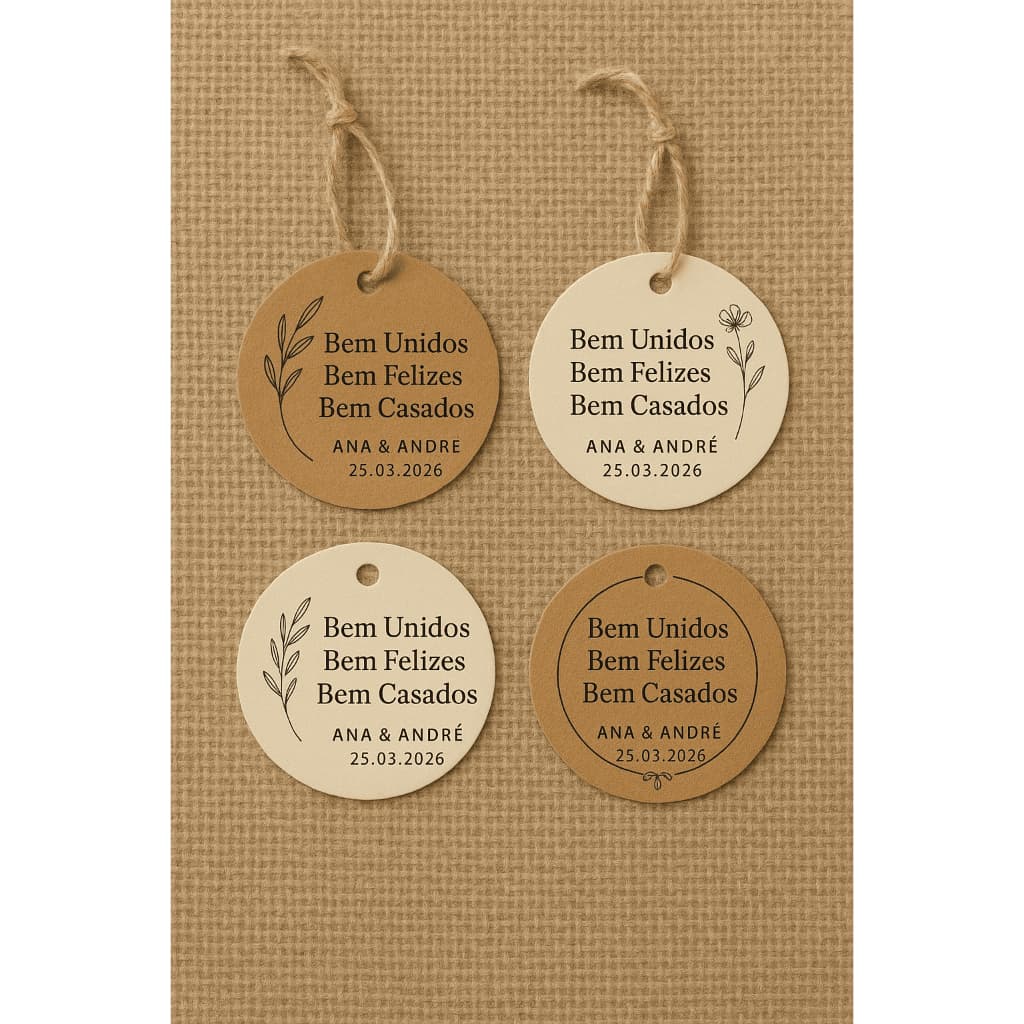 Tag para Bem-Casados Personalizada 3,5x3,5 cm | Papel Offset ou Kraft | Modelos Variados