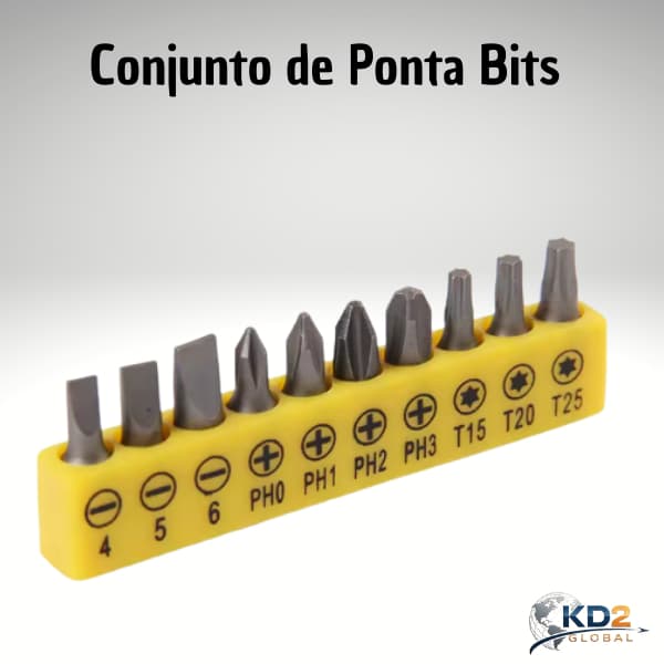 Kit Jogo de Bits para Parafusadeira 1/4 Fenda Phillips Torx 10 Peças