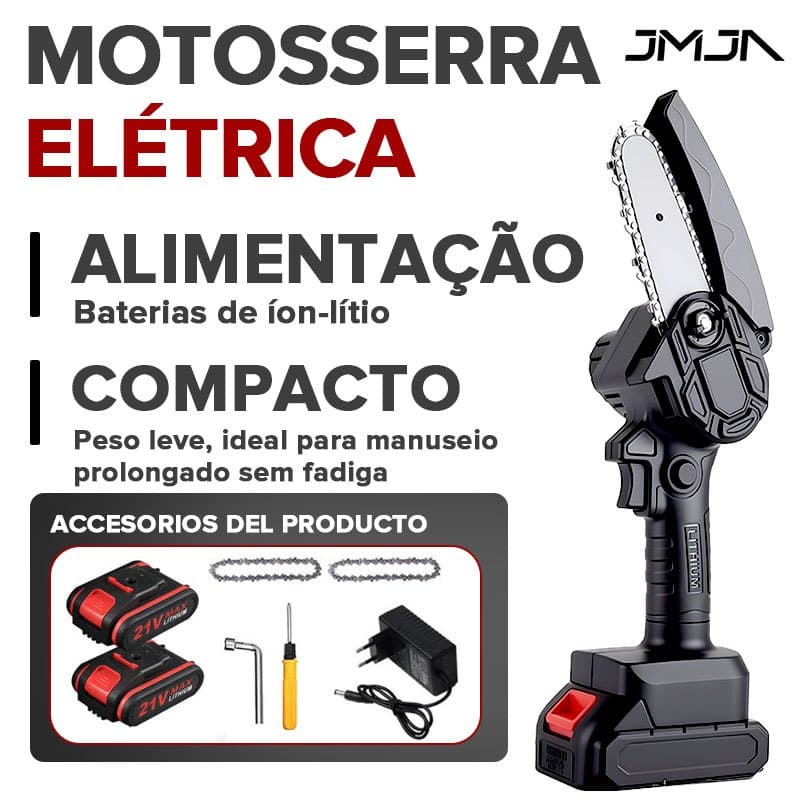 JMJN Mini Motosserra Elétrica Portátil a Bateria 33cm A solução perfeita para podas rápidas, cortes de galhos