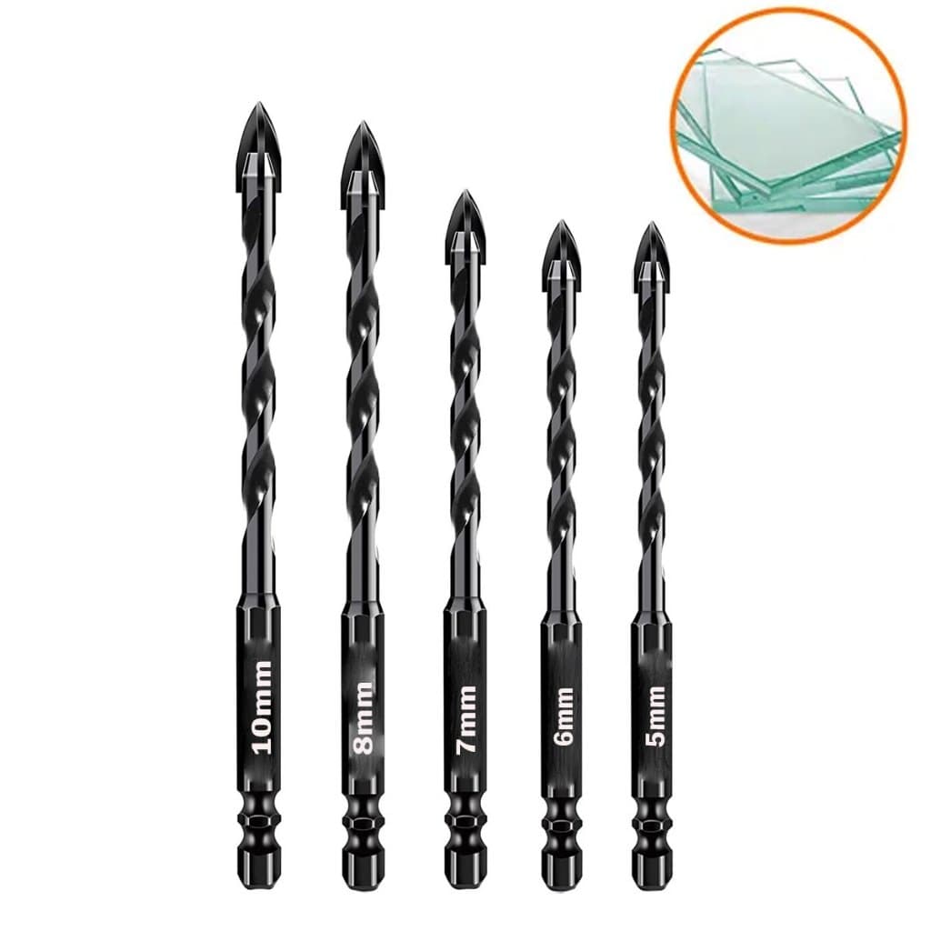 Jogo De 5 Brocas Fura Tudo Triangular Broca Aço Perfuração Em Vidro Madeira Concreto Aço Azulejo