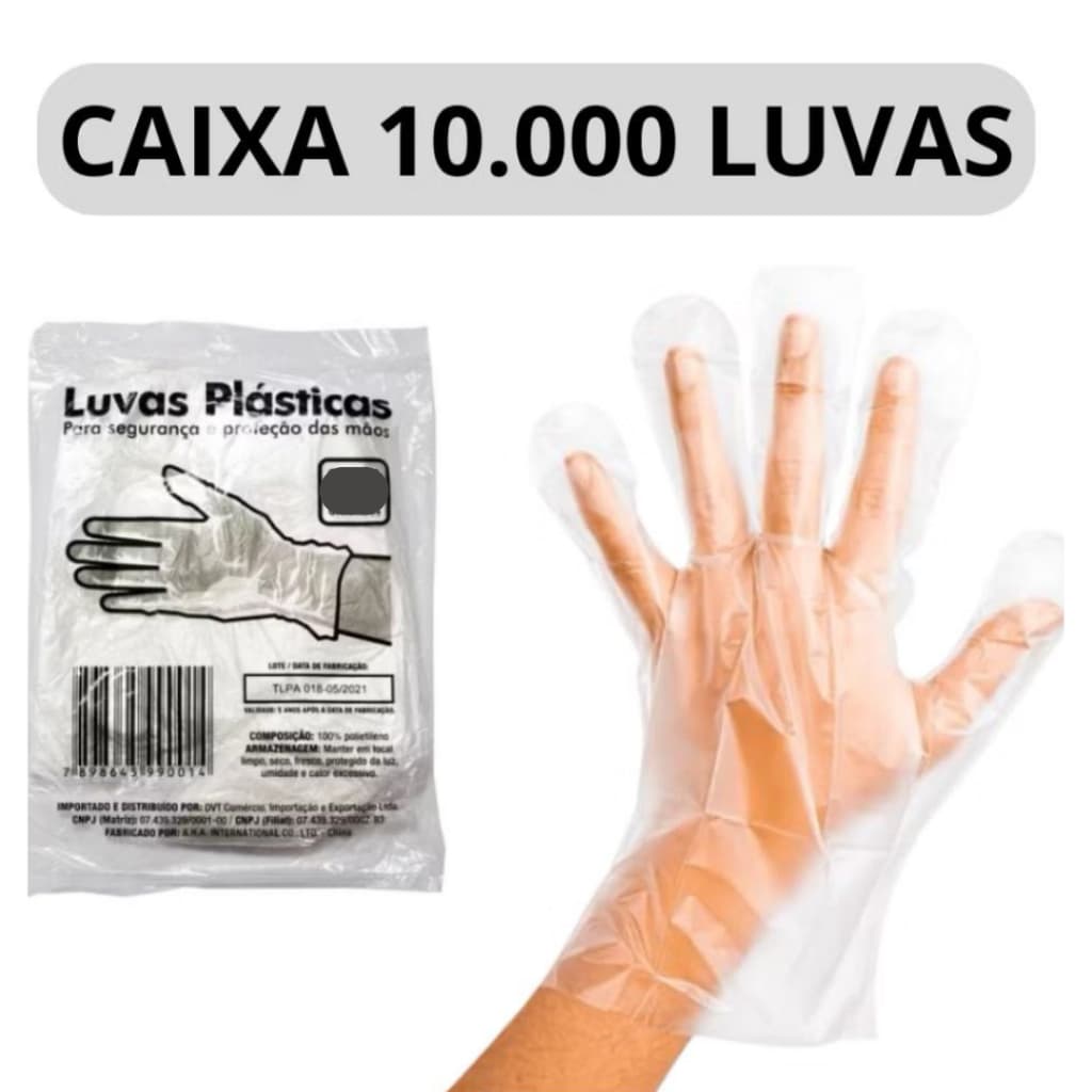 Kit 10.000  Unidades Luvas Plásticas Transparentes Multiuso Talge E Medix Luva Plástica Transparente