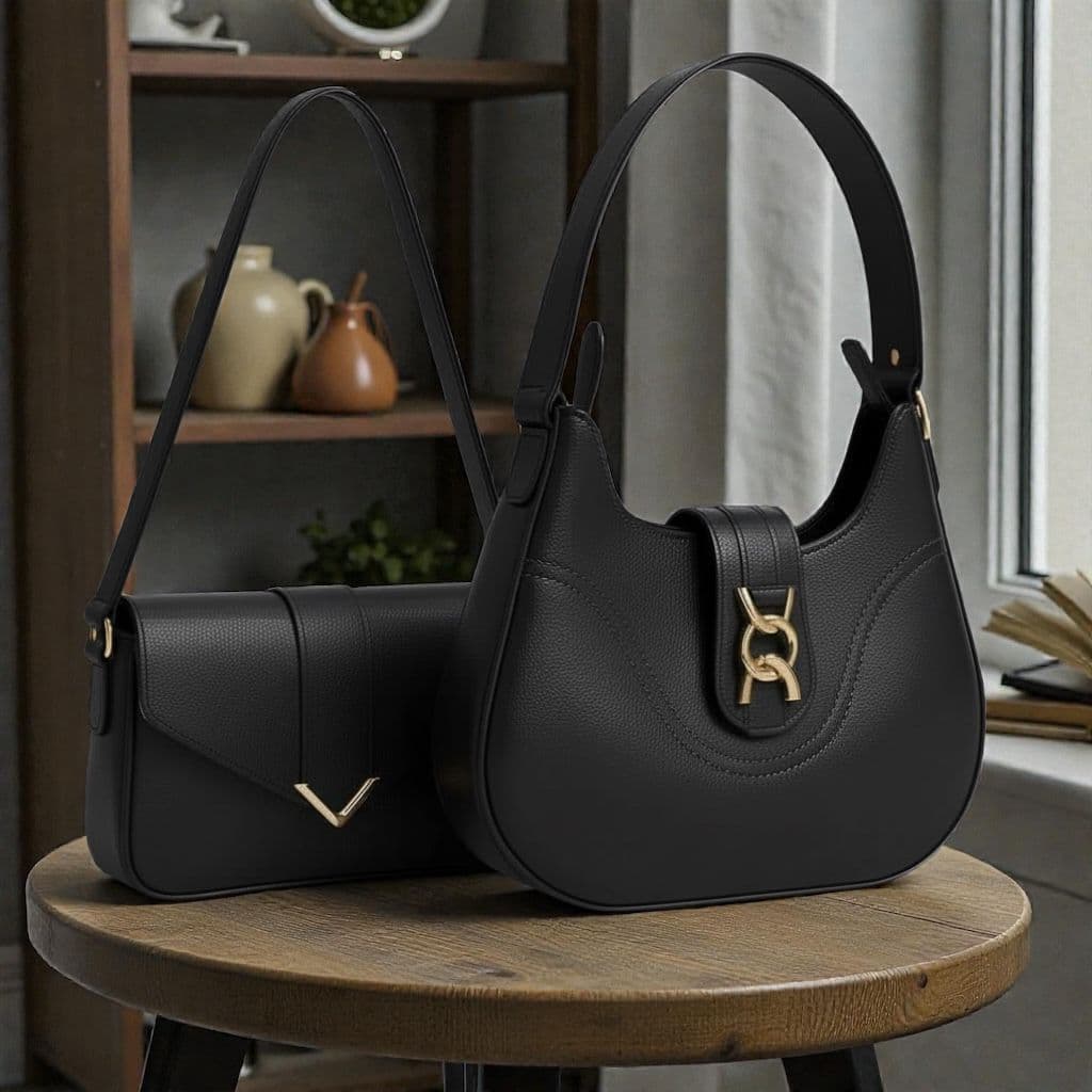 Bolsa feminina de ombro kit com 2 bolsa baguete com detalhes em dourado lançamento