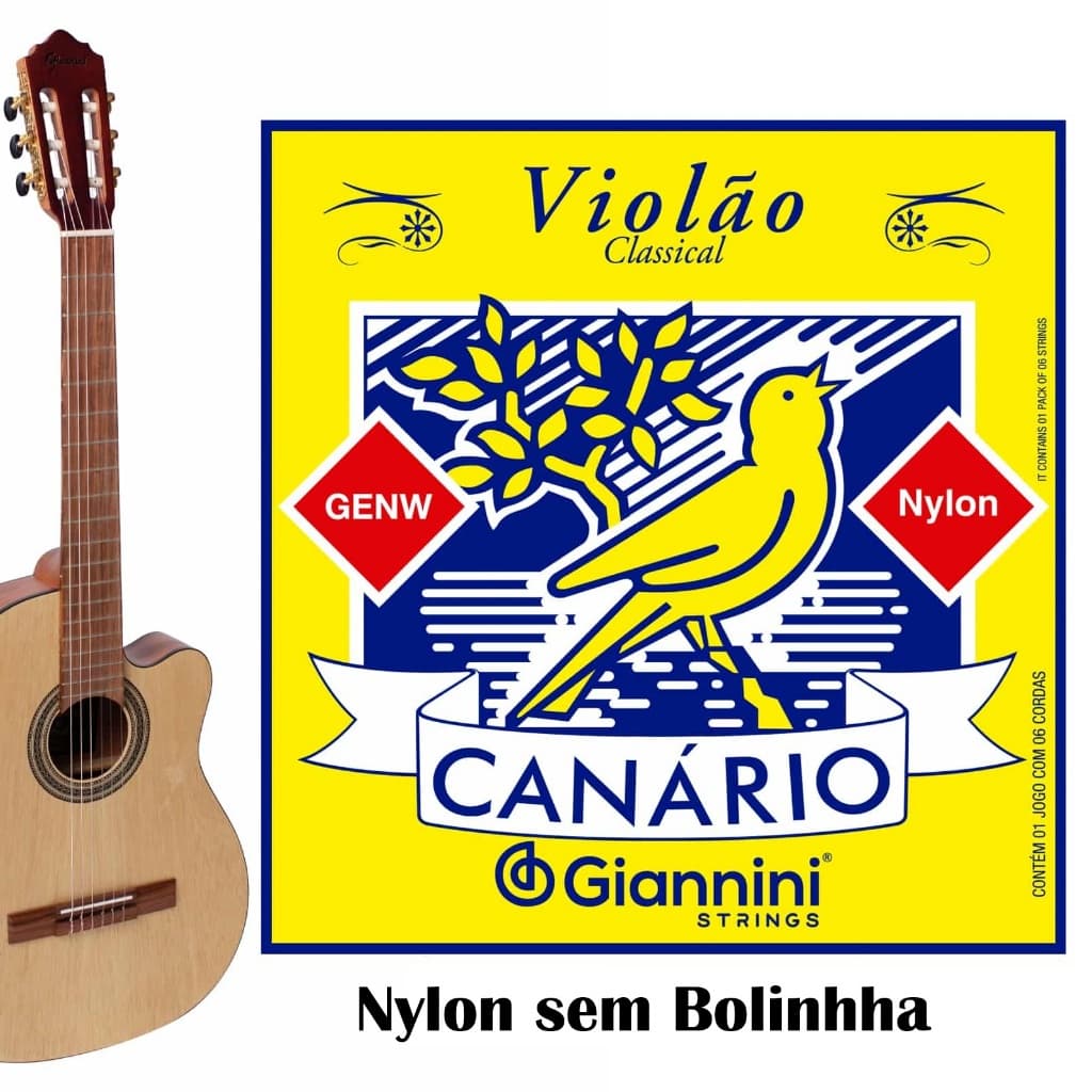 Cordas Violão Nylon Giannini Canário GENW – Jogo 6 Cordas Original Sem Bolinha