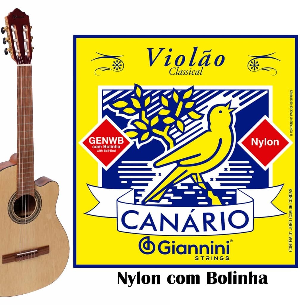 Cordas Violão Nylon Giannini Canário GENWB – Com Bolinha | Jogo 6 Cordas Original