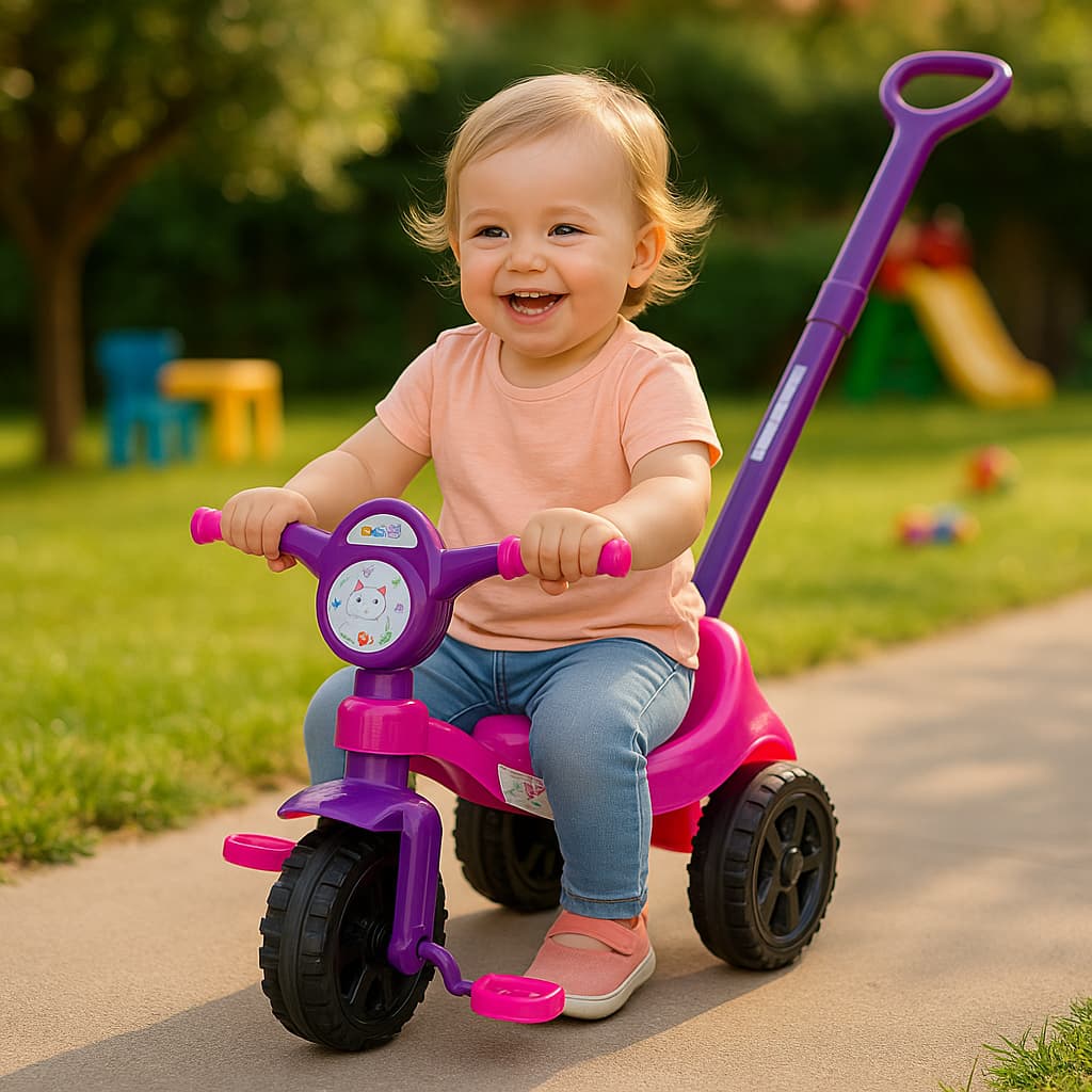Motoca Triciclo Velotrol Velocipede Kendy Gatinha 12 meses a 3 anos com Empurrador Fácil Transição