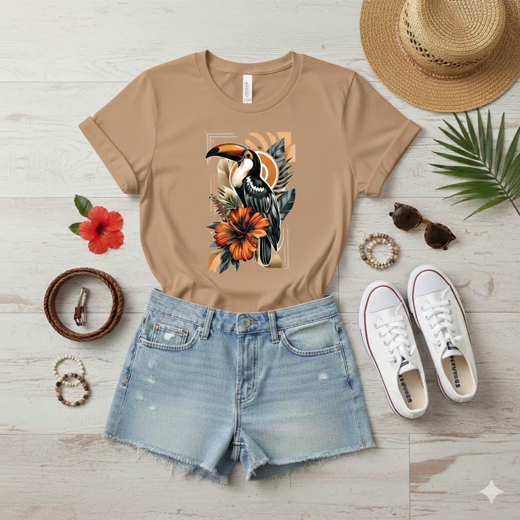 Blusa T-shirt Feminina Estampada Tucano Camiseta Estampada Feminina 100% Algodão Dia a Dia Tendencia