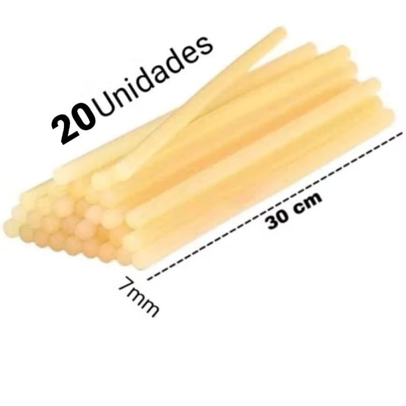 Cola Quente Fina Amarela 20 Unidades – Bastão 7mm Hot Melt Forte Artesanato