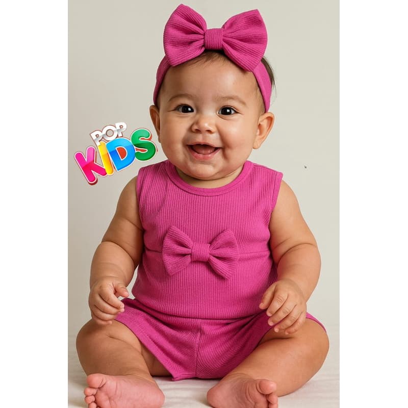 Conjunto verão Infantil Canelado com Cores Vibrantes feminino menina  malha Ribana canelada com lacinho para bebê