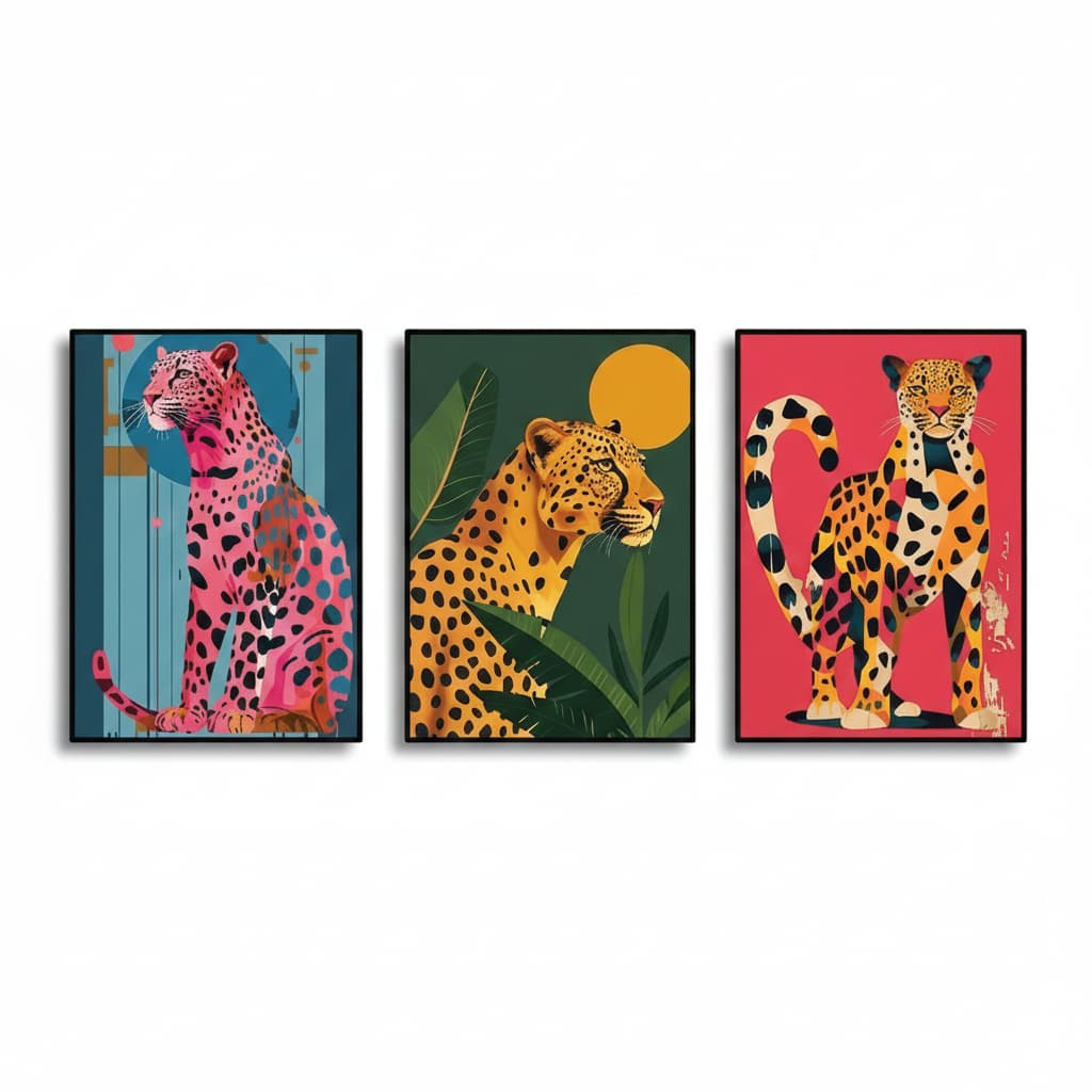 Quadros decorativos Leopard Animal Prints  coloridos alegres (3 peças)
