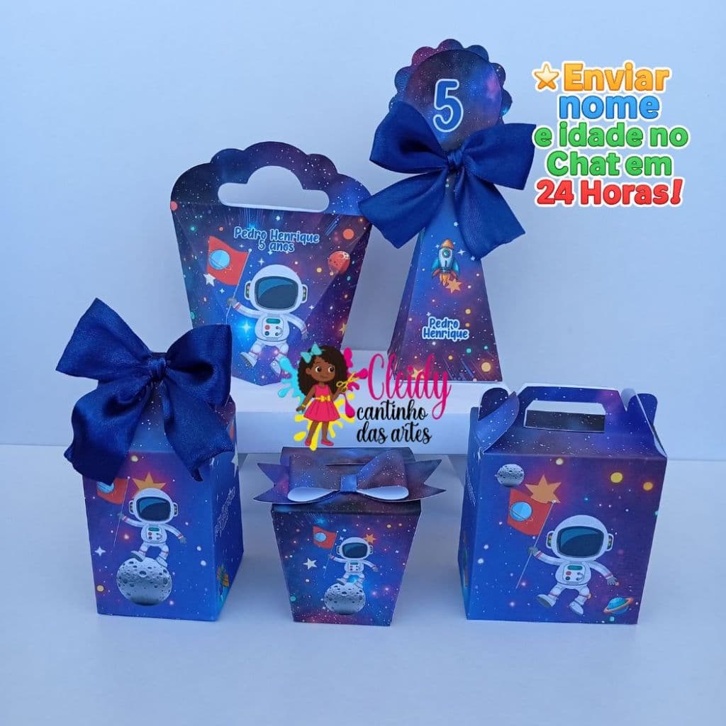 Kit Festa Astronauta Com Laço/Lembrancinhas Personalizadas de Astronauta Azul/ Galáxia/Espaço