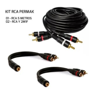 Kit Cabo Rca 5 Metros + 2 Y 2m/1f Preto Permak Para Módulo Amplificador Som Automotivo