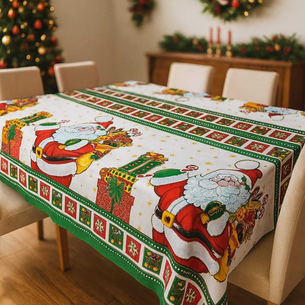 Toalha de Mesa de Natal Premium 4/6/8 Lugares Tecido Oxford Estampado Natalino para Mesa Posta Festa