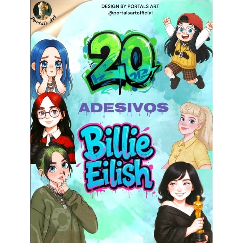 Kit Adesivos Figurinhas Billie Eilish When We All Fall Asleep Where Do We Go? Happier Than Ever  Hit Me Hard and Soft