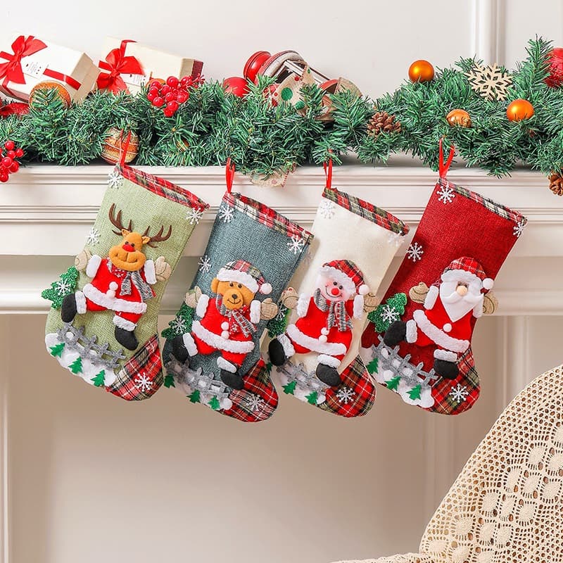 4pcs Meias De Natal De Linho De Tamanho Grande 30cm Para A Festa Decoração De Lareira