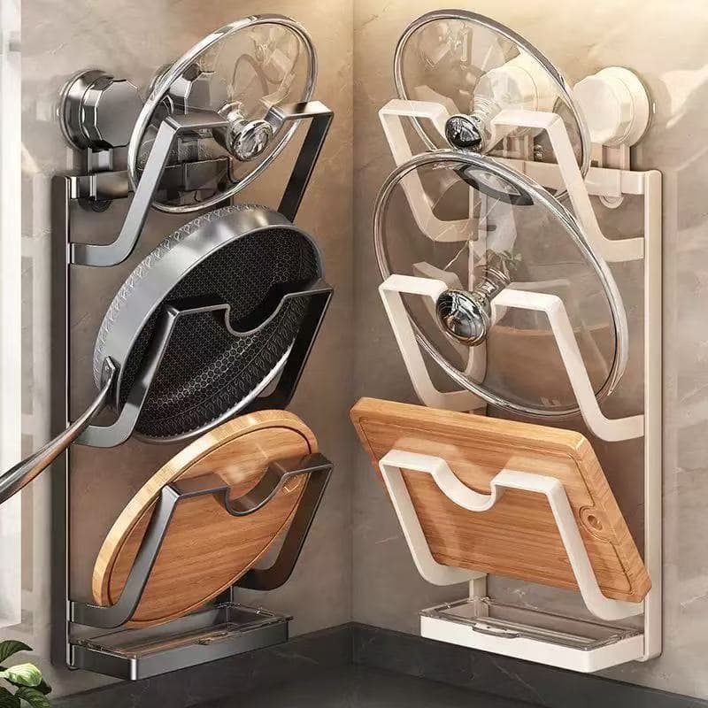 Suporte para tampa de panela montado na parede, suporte multifuncional para cozinha de aço carbono sem perfuração