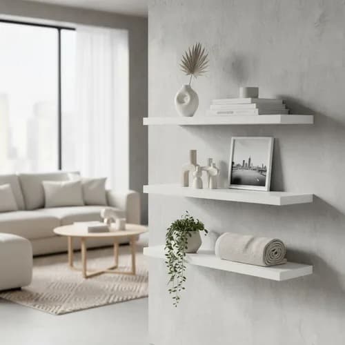 Prateleira Decorativa em MDF Branco 60x20 suporte invisível kit com 4