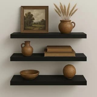 Prateleira Decorativa em MDF Preto 60x20 suporte invisível kit com 3