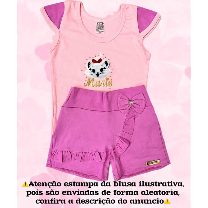Conjunto infantil Blusa + Short saia BENGALINE Confortavel Moda verão com estampas aleatorios