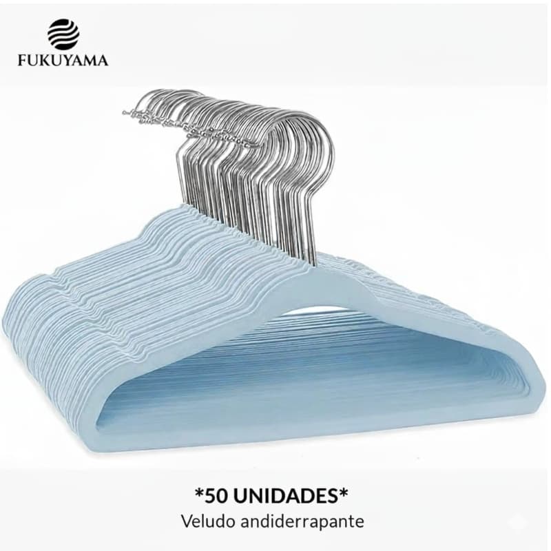 Cabide Azul Infantil Veludo Fukuyama - Kit Com 50 Unidades