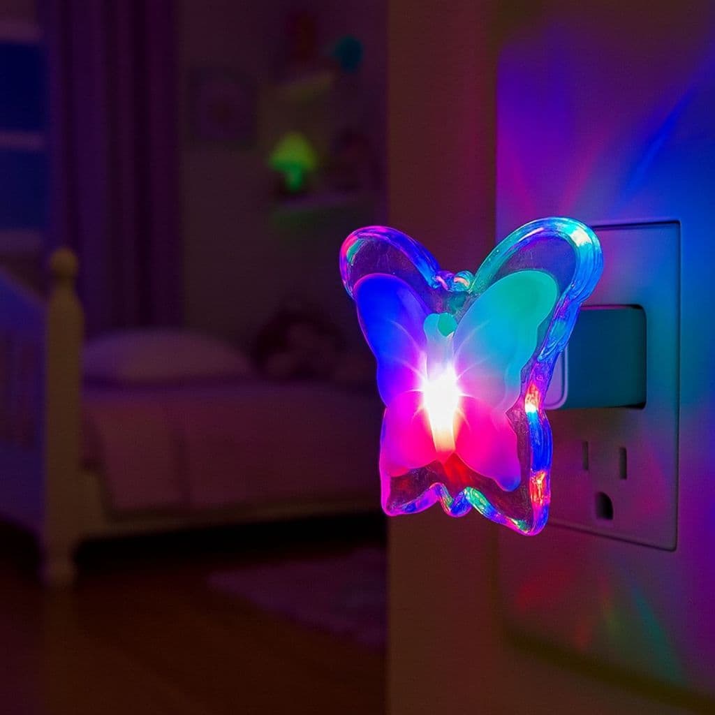 Luminária Quarto Bebê Borboleta Decoração LED Abajur Tomada