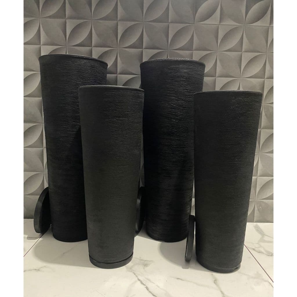 Kit 4 Vasos Coluna Ibiza Escovada M 71cm P 59cm Plantas Premium com prato Coletor