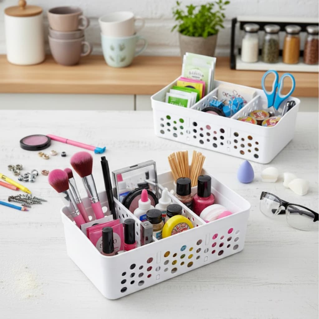 Cesto Organizador Maquiagem Cosméticos Pincéis Multiuso Kit 2, 3 e 5 Unidades Divisória Removível