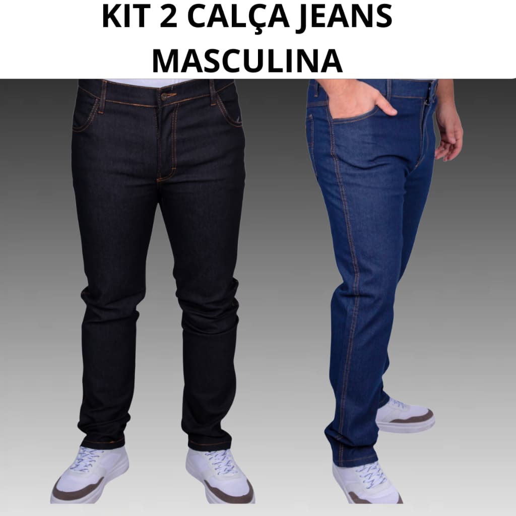 Kit 2 Calças Jeans Masculinas com Elastano Trabalho Confortável Azul e Preta