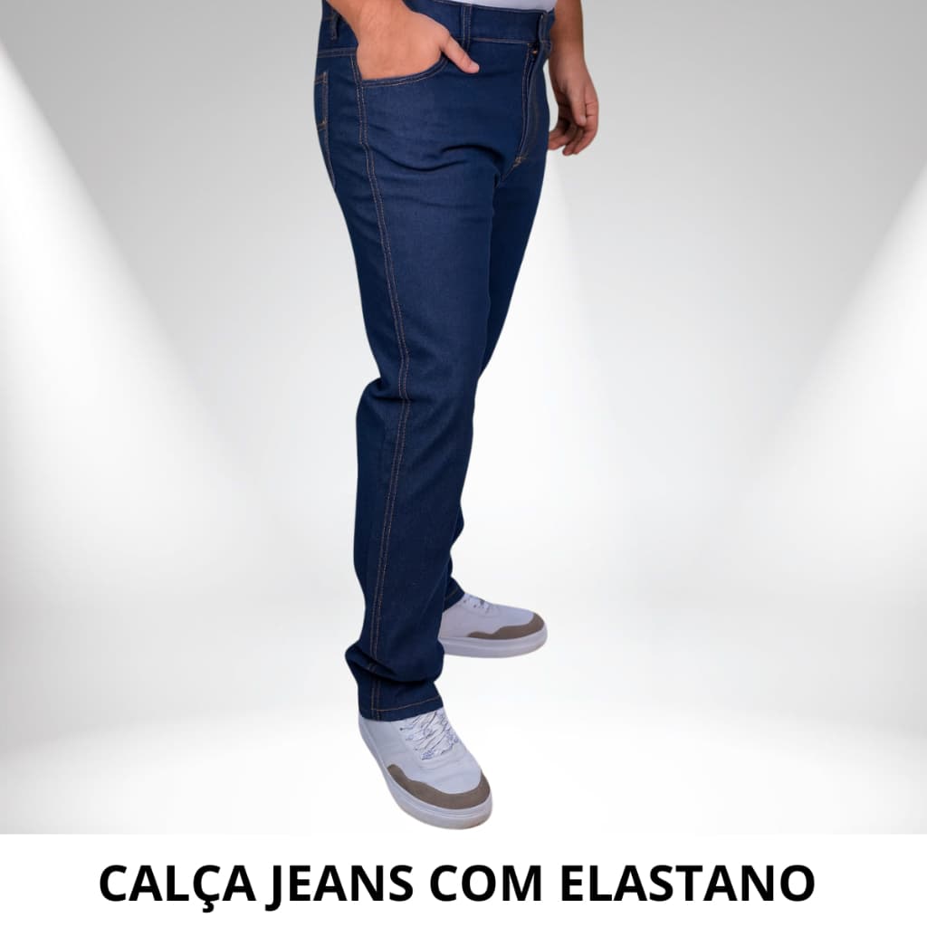 Calça Masculina Jeans para Trabalho com Elastano Plus size Tradicional Azul Escuro Preto do 36 ao 60
