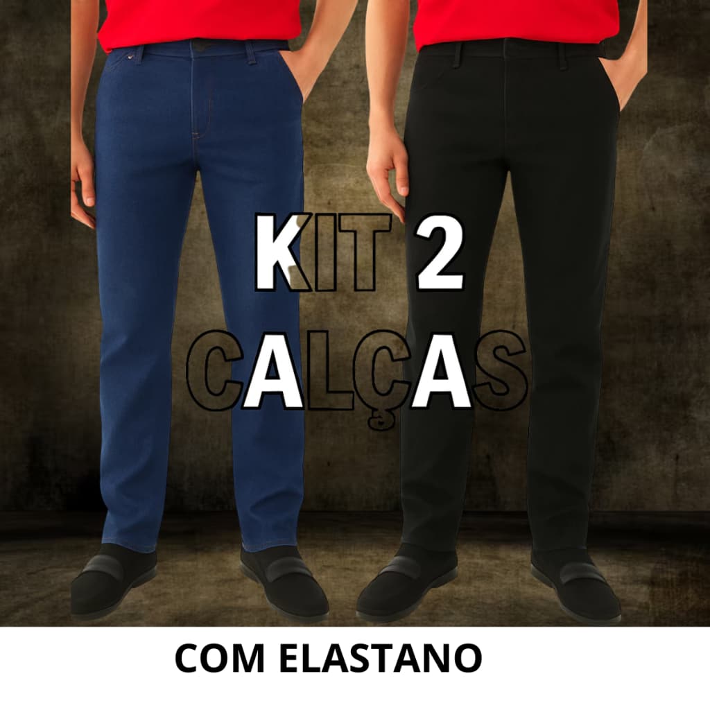 Kit 2 Calça Jeans Masculina Elastano Lycra Preto Azul Escuro