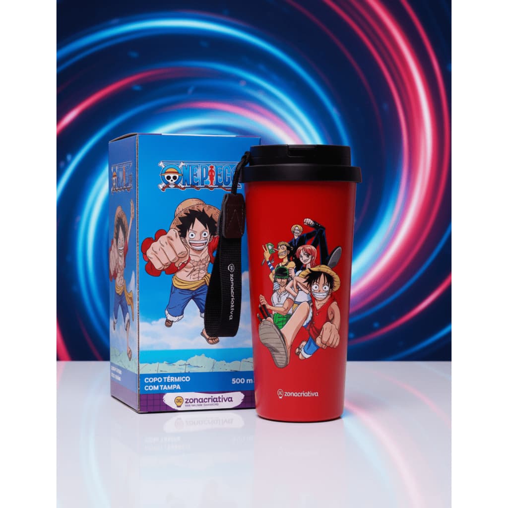 Copo Térmico Baker 500ml One Piece Luffy Inox Com Tampa E Canudo Zona Criativa Oficial Anime