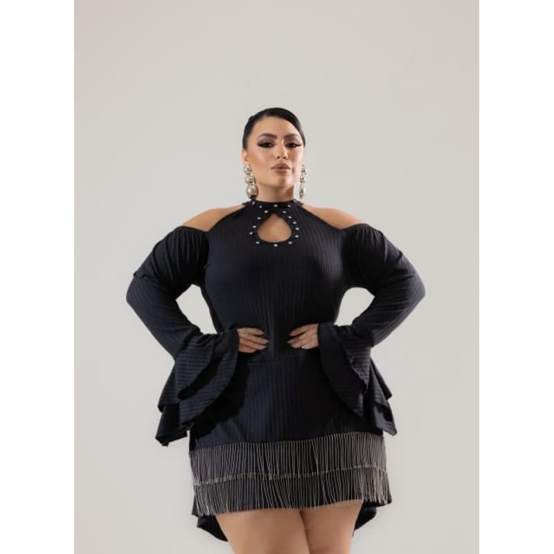 MACAQUINHO SHORT SAIA FRENTE E COSTA MODA MIDSIZE PLUS SIZE FEMININA  REF 5 franja