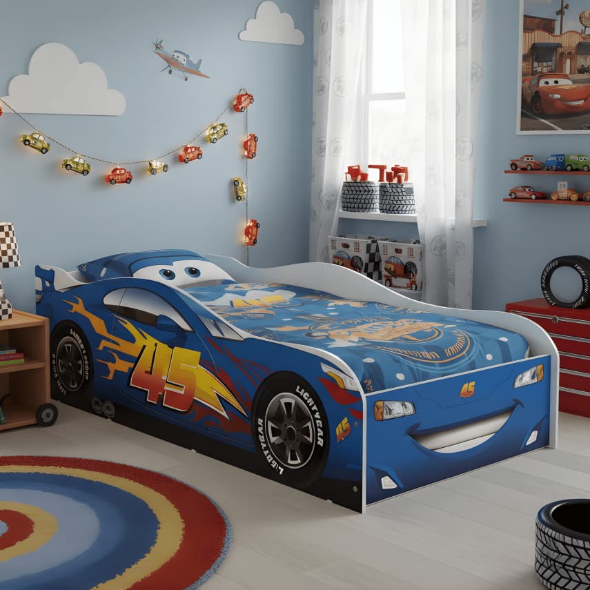 Cama Infantil Carro Relâmpago 100% MDF Adesivada Minicama Menino Menina SEM COLCHÃO