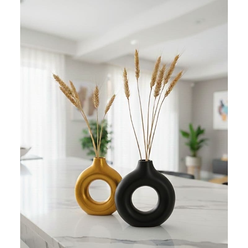 Vasos Minimalistas Donut Argola Branco Fosco – Vaso Escultural Decorativo Nórdico para Trigo e Pampas etc..