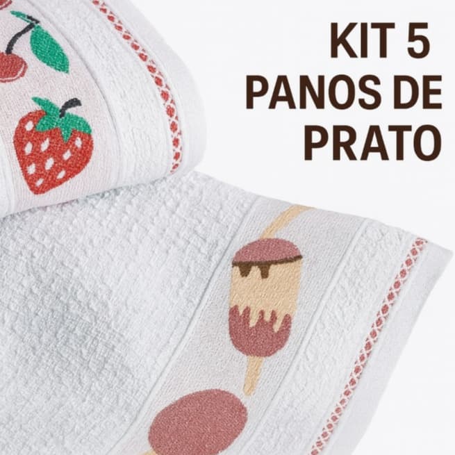 Kit 5 Panos de Prato Atoalhados de Cozinha – Grande, Absorvente, Estampas Sortidas