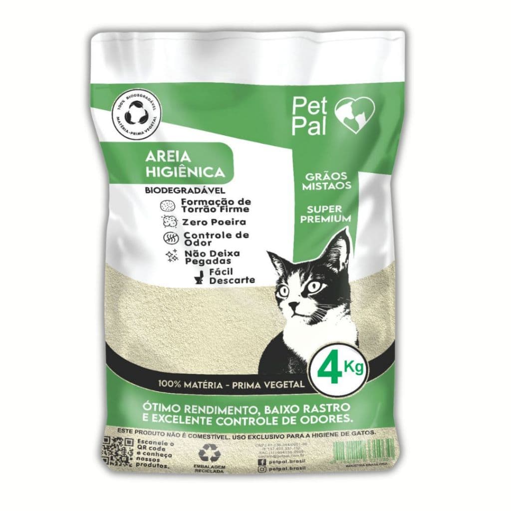 Areia Higiênica Biodegradável Para Gato PetPal Grãos-Mistos