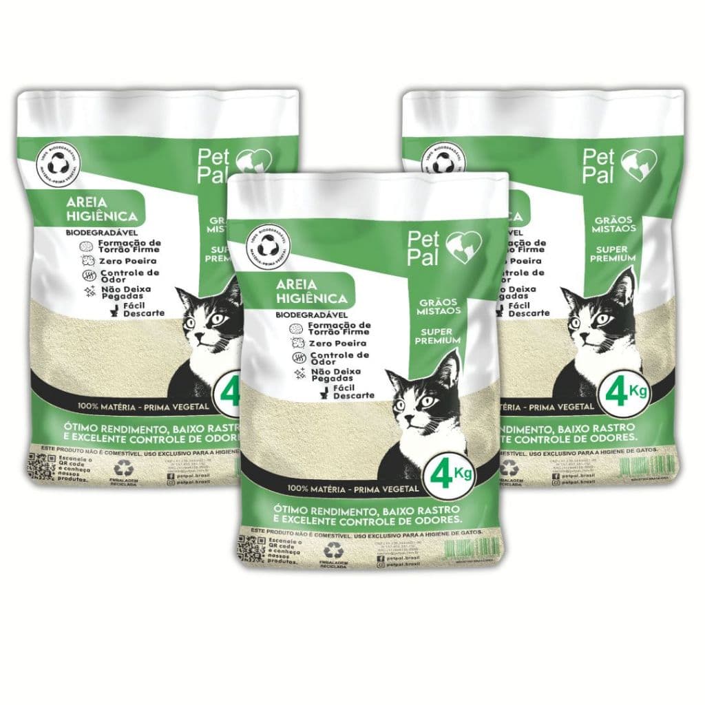 Areia Higiênica Biodegradável Para Gato PetPal Grãos-Mistos 12kg a 20kg