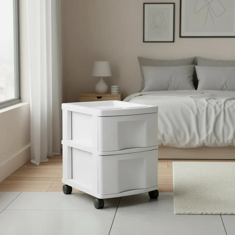 Gaveteiro Plástico Branco com Rodinhas e 2 Gavetas – Organizador Multiuso Agraplast 601