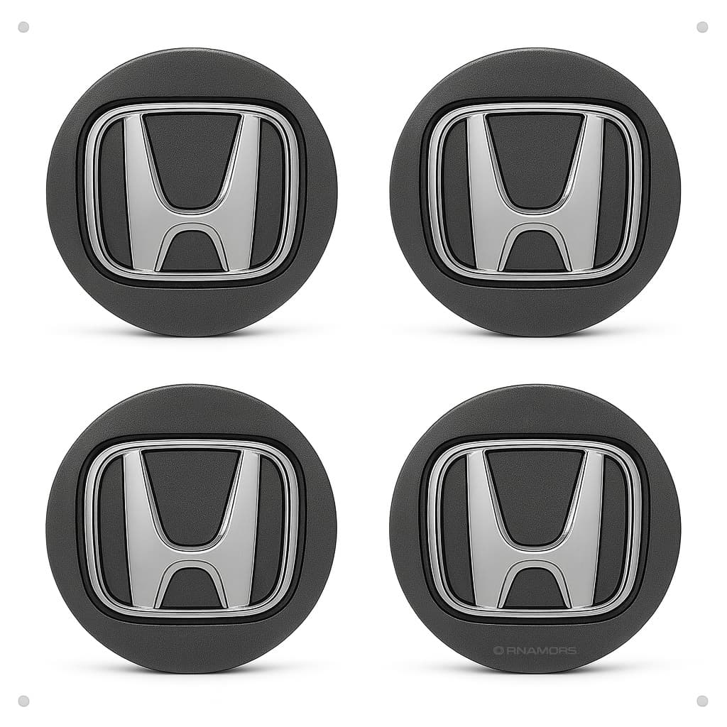 Kit 4 Calotinha Miolo Centro Roda Honda Fit City Grafite Com Logo Cromado