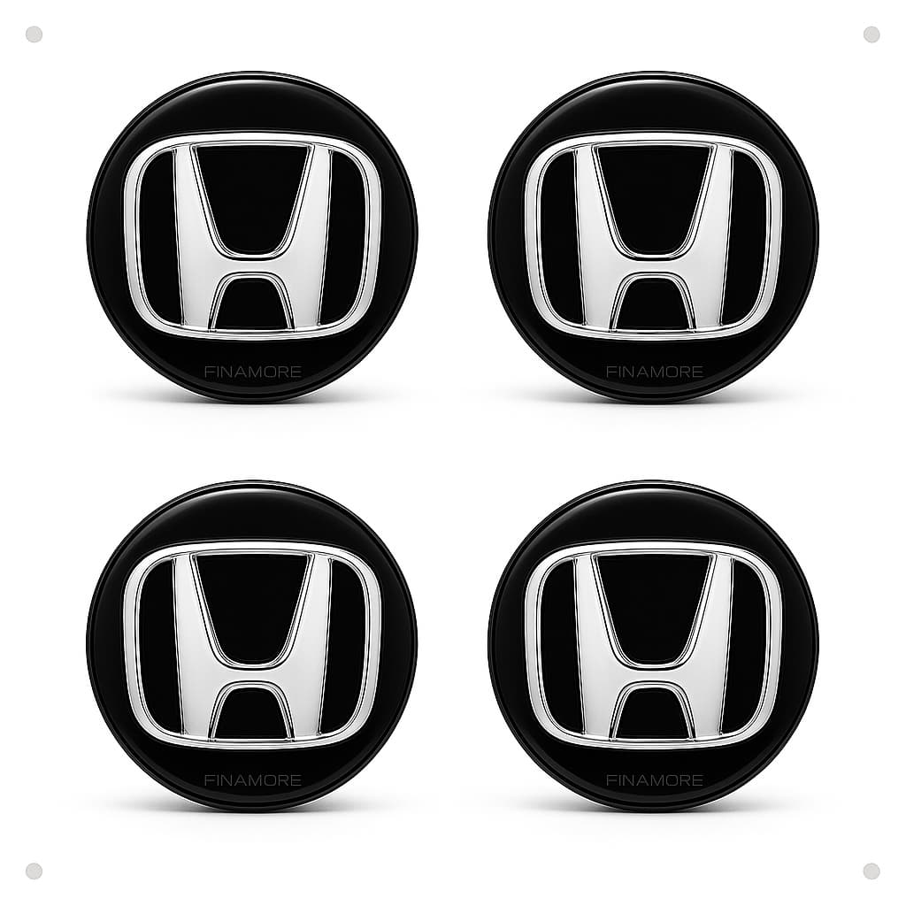 Kit 4 Calotinha Miolo Centro Roda Honda Fit City Preto Com Logo Cromado