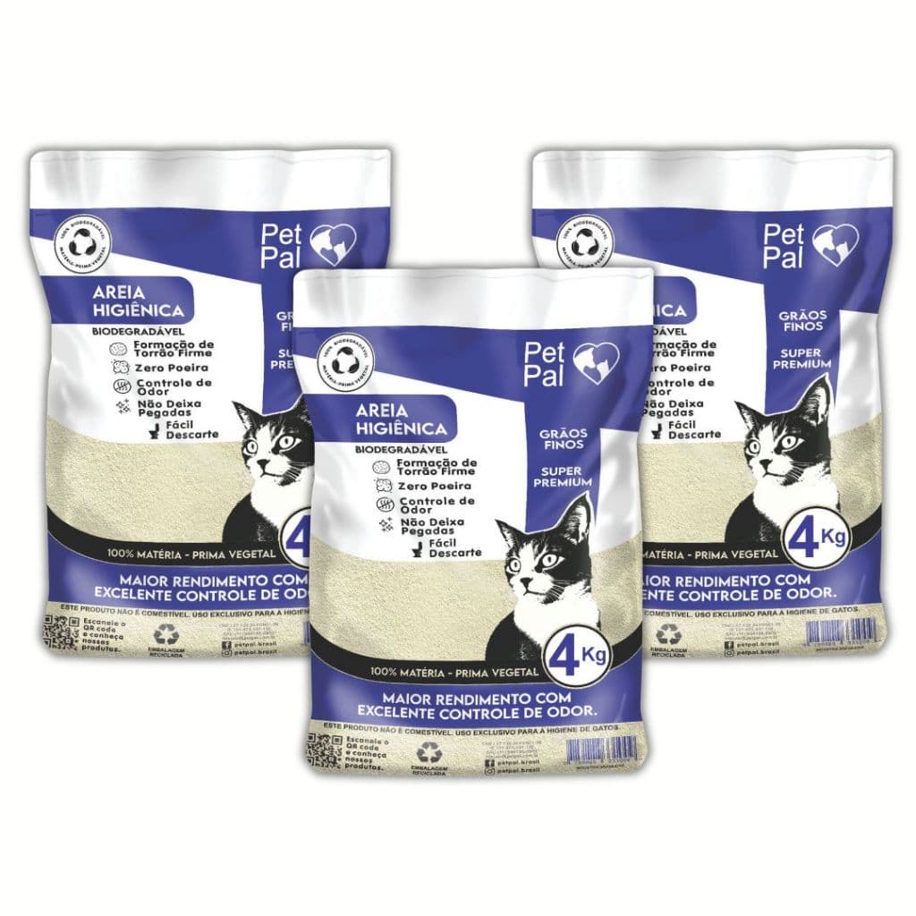 Areia Higiênica Biodegradável de Milho e Mandioca P/ Gato PetPal Grãos-Finos 12kg a 20kg