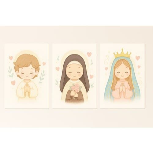 Kit Quadros Decorativos 3 Peças Mosaico Religioso Infantil Jesus Santa Teresinha Nossa Senhora Maria