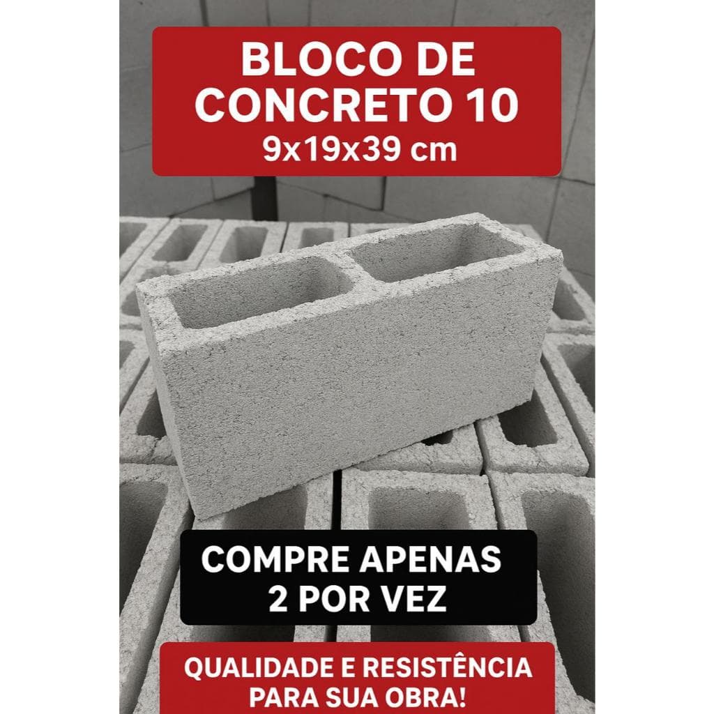 Bloco de concreto ( 09x19x39)- Bloco de 10 vazado