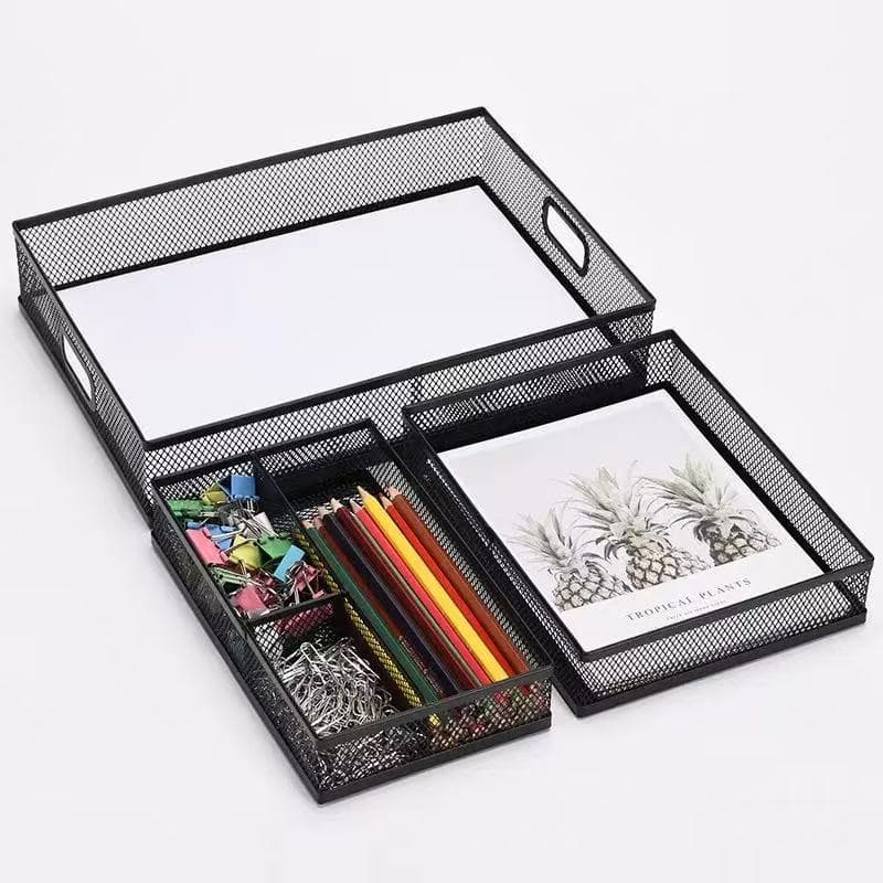 Organizador de Mesa em Tela Metálica para Escritório e Home Office,Design Minimalista,Conjunto,Organizador de Documentos