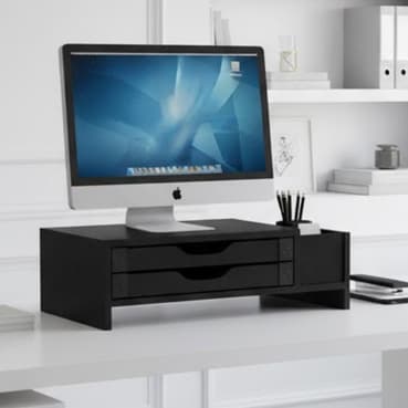Suporte Monitor Notebook C/ 2 Gavetas e 3 Nichos Black Piano Para Escritório Home Office