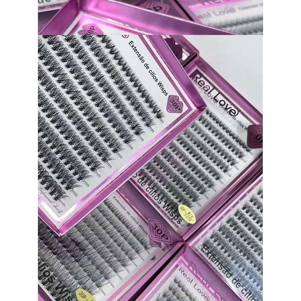 Cílios Tufos 30P Curvatura D – Mix 9 a 14mm | Cartela Rosa 200 Tufos / Cartela Branca 240 Tufos | Volume Natural