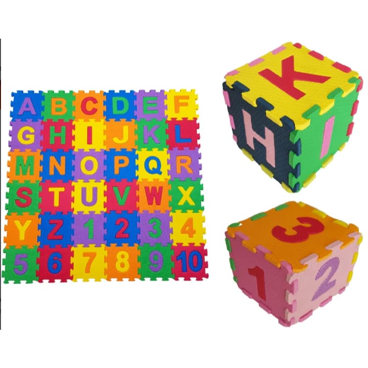 Alfanumérico em Eva 36 peças de 28cm x 28cm x 8mm - Letras Grande - Móvel Pedagógico Brinquedo.
