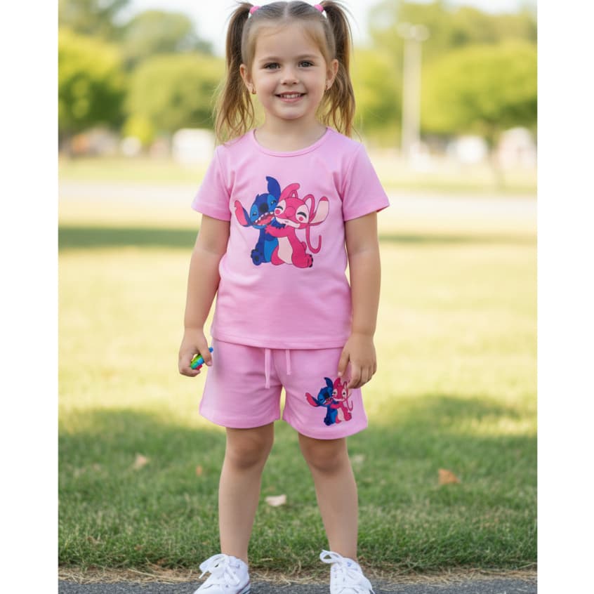 conjunto infantil menina short stitchs MODA verão estilosa