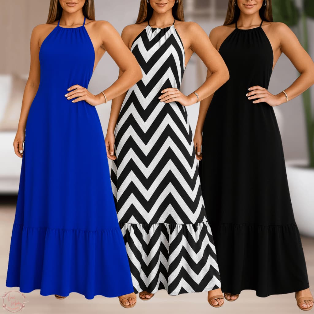 Vestido Longo Feminino Duna Frente Única Costa Nua Sortido