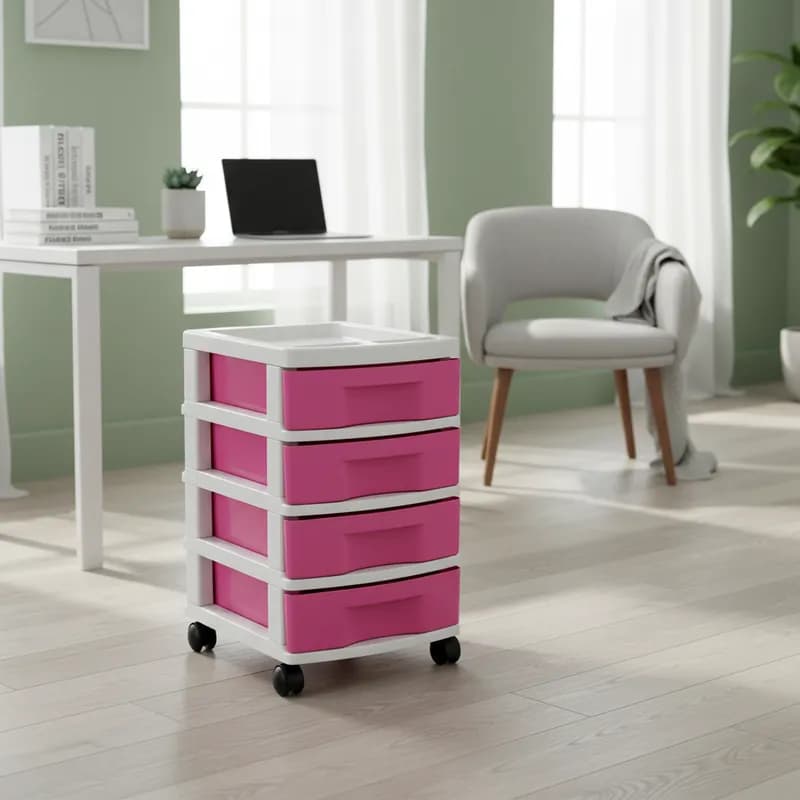 Gaveteiro Organizador Rosa 4 Gavetas com Rodízios – Prático e Moderno Agraplast 558