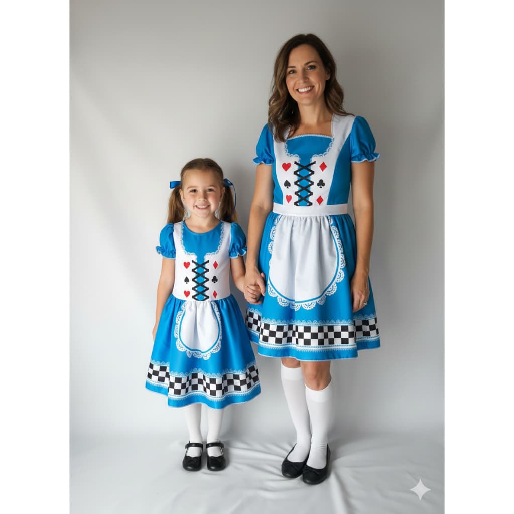 Vestido Alice no País das Maravilhas Infantil e Adulto | Fantasia Completa Azul Clássica C26